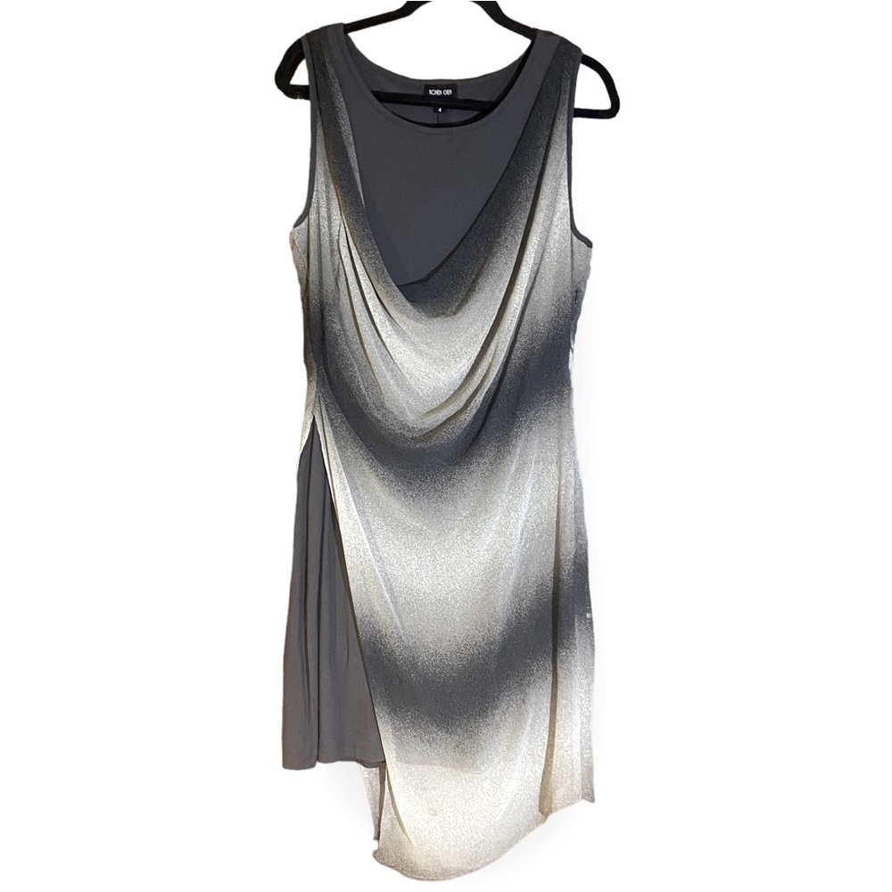 Ronan Chen Stretch Silky Slip Dress Tunic Grey White Size Medium